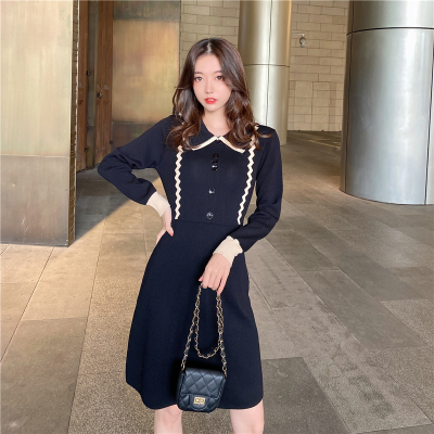 茜靓CHYLLIRN赫本风黑色针织毛衣连衣裙子2020年新款秋冬女装打底内搭显瘦气质