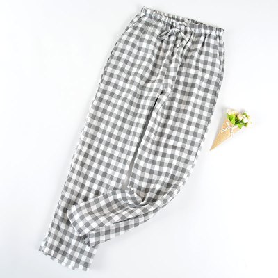 HLCOMAN双层纱布睡裤女夏长裤棉日系格子宽松休闲棉春秋季薄款家居裤睡裤