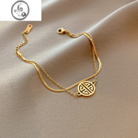 JiMi复古钛钢双层福吊牌手链女ins小众设计轻奢精致幸运手饰简约个性