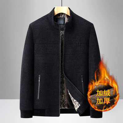 爸爸雪尼尔外套男秋冬款男士爸爸装加绒加厚外套中年男士冬装夹克_1