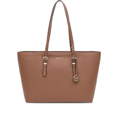 女式真皮托特包大容量单 compartment 金色logo装饰手提包