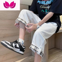 七斓华夫格运动七分裤男夏季宽松过膝短裤ins潮大码卷边格子阔腿7分裤