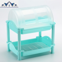 厨房塑料2层放碗架碗碟架带盖餐具碗筷收纳架置物架落地收纳盒箱 三维工匠