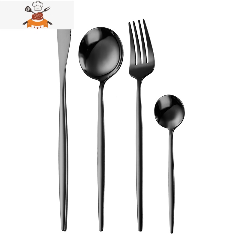北欧不锈钢西餐餐具金色刀叉勺四件套家用创意网红牛排刀叉套装 敬平 黑色