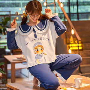 睡衣女秋冬季纯棉长袖宽松套装韩版学生全棉可爱卡通家居服可外穿