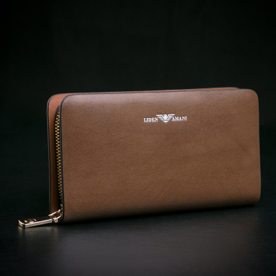 正品LIDENAMANI/利登阿玛尼男士手拿包拉链钱包长款印花钱夹手拿包2019新款包情人节礼物新年礼物棕色