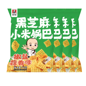 张二嘎 黑芝麻小米锅巴 椒盐蒜香味 76g*4袋装 休闲膨化零食小吃