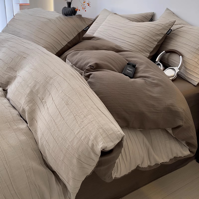 轻奢高级感水洗棉四件套全棉纯棉新款被套床单三件套