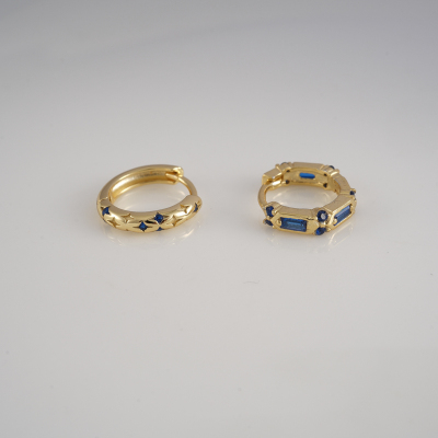 925银圈形蓝钻星星百搭精致耳圈耳骨钉送女朋友老婆情人节七夕生日礼物