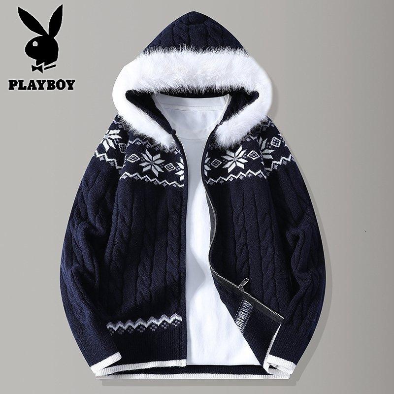 花花公子新款高品质[新款]2025年秋冬款连帽针织开衫男