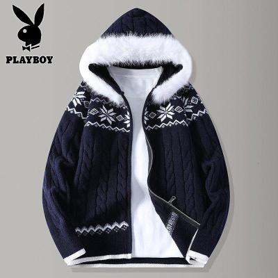 花花公子新款高品质[新款]2025年秋冬款连帽针织开衫男