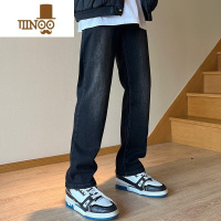 YANXU高弹力黑色牛仔裤男款夏季美式高街潮牌宽松直筒修身小脚休闲裤子