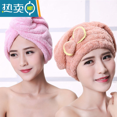 敬平吸水长发干发巾速干加厚可爱浴帽干发帽女网红同款2021新款 [三角巾粉色]+[蝴蝶结咖色]