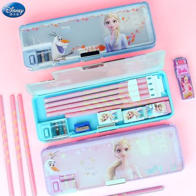 迪士尼文具盒冰雪奇缘公主塑料笔盒女多功能小学生创意削笔铅笔盒