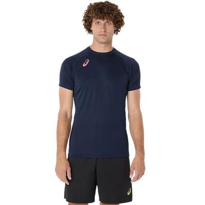Asics运动排球速干背印男式短袖T恤透气训练比赛服