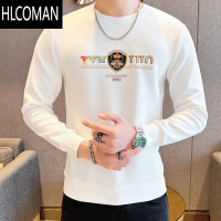 HLCOMAN欧货烫钻圆领长袖t恤男士2024加绒卫衣p暖打底衫时尚体恤潮