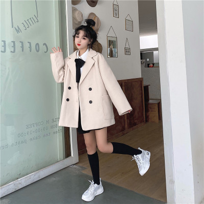 FISHBASKET小个子黑色毛呢外套女2020年韩版赫本风中长款加厚呢子大衣毛呢外套