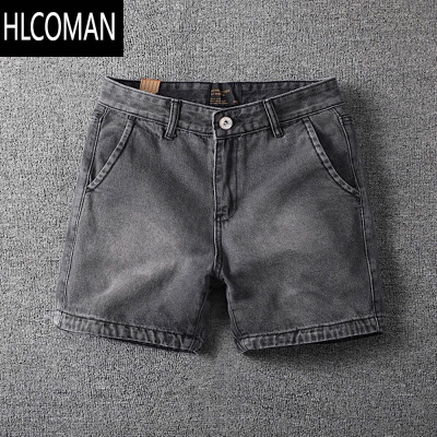 HLCOMAN夏季复古牛仔短裤三分四分裤男款水洗修身3分4分裤超短裤潮牌
