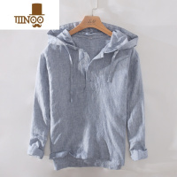 YANXU极麻日系清新连帽百搭薄款亚麻卫衣男士休闲宽松透气棉麻上衣外套