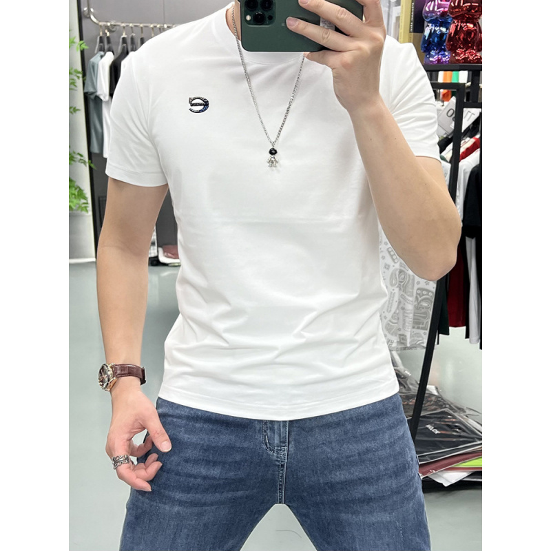 夏季新款短袖T恤男韩版帅气修身T恤烫印字母圆领T恤潮流内搭上衣