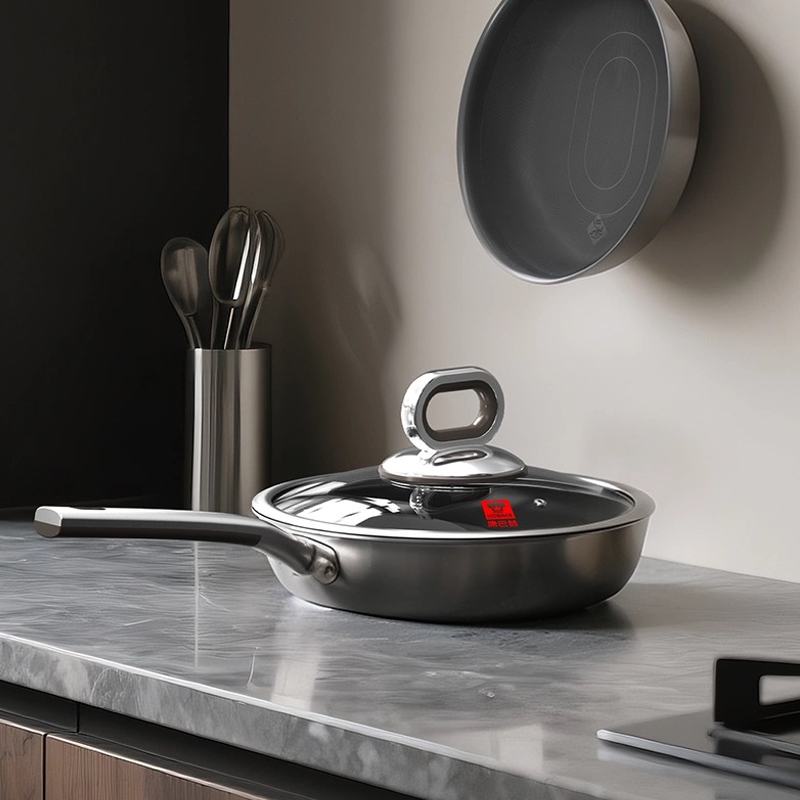 康巴赫真钛0涂层平底锅不粘锅牛排家用316L不锈钢煎锅