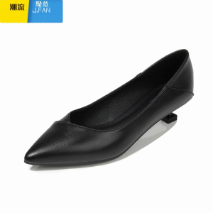 聚范黑色皮鞋女工作鞋职业软底礼仪鞋中跟面试上班鞋单鞋女尖头高跟鞋