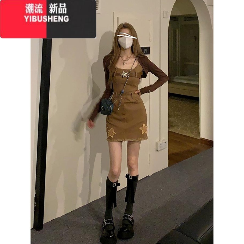 YIBUSHENG法式纯欲抹胸牛仔吊带连衣裙子女收腰气质设计感小众辣妹短裙季