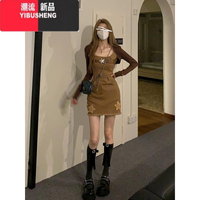 YIBUSHENG法式纯欲抹胸牛仔吊带连衣裙子女收腰气质设计感小众辣妹短裙季