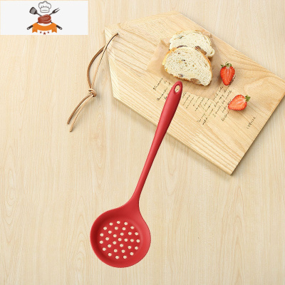 硅胶锅铲不粘锅专用铲可高温家用炒菜铲子汤勺饭勺漏勺厨具套装 敬平 富贵红 漏勺(长32cm宽10cm)