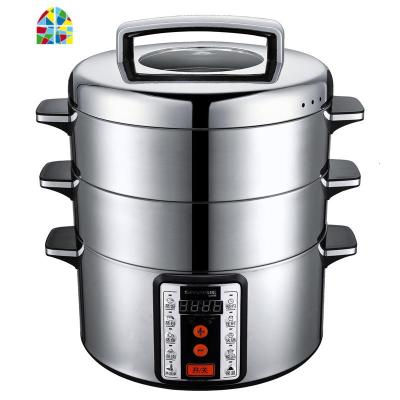 山姆斯32cm大容量电蒸锅多功能家用电蒸笼不锈钢三层保温自动断电 FENGHOU 32CM(底锅+3层蒸笼)