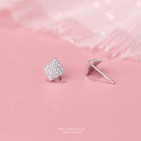 爆闪微镶满钻菱形耳钉女s925纯银时尚百搭轻奢几何耳饰韩版简约送女朋友老婆情人节七夕生日礼物