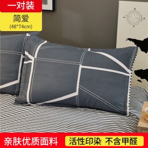 一对装纯色枕套成人枕头套单人卡通枕芯套 48x74cm春夏秋冬季