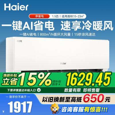 海尔(Haier)1.5匹 新一级能效净省电系列冷暖家用卧室挂机空调 高温除菌自清洁KFR-35GW/P2-1