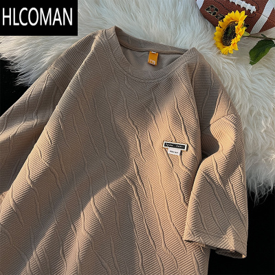 HLCOMAN提花圆领短袖t恤男士2025新款夏季肌理感设计感小众宽松半袖体恤