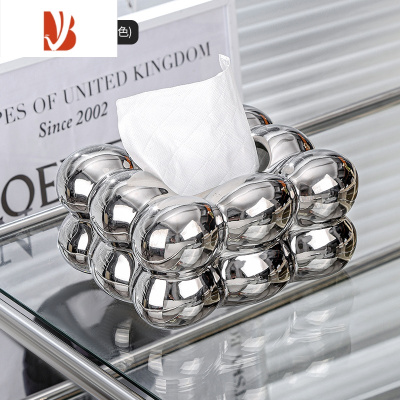 三维工匠轻奢纸巾盒家用客厅茶几纸抽盒桌面高颜值创意抽纸盒餐巾纸盒 (三颗球)泡泡纸巾盒(银色)送粉色蝴蝶结