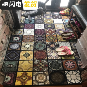 三维工匠复古摩洛哥风花砖地毯厅防滑垫 卧室客厅地毯 走廊玄关毯可定制