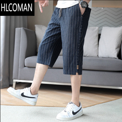 HLCOMAN夏季男士新款亚麻七分裤时尚潮流ins宽松棉麻薄款直筒休闲裤短裤
