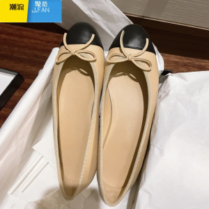 聚范皮版~蝴蝶结圆头浅口单鞋女小香经典拼色平底玛丽珍鞋瓢鞋