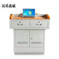 汉诺鑫威学校多媒体讲台钢制讲台演讲台中控讲台办公桌操作台1000*700*1000mm(木面款)不含显示屏