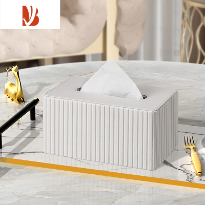 三维工匠纸巾盒客厅家用茶几遥控器抽纸收纳盒简约现代创意餐巾轻奢风 圆角纸巾盒-白色莫奈竖条纹