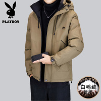 花花公子新款高品质冬季新款户外防寒服三防连帽加绒加厚羽绒服男装夹克外套