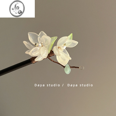 JiMi荷处来 超仙复古琉璃荷花朵发簪子 小众设计气质温柔新中式盘发钗