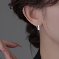 s925银针雾面拉丝水滴耳环冷淡风极简小众设计耳钉高级感独特耳钩送女朋友老婆情人节七夕生日礼物