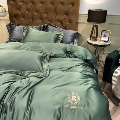 美帮汇款水洗天丝冰丝床上用品四件套春夏季欧式丝滑被套床单三件套