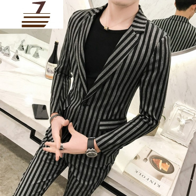 NEWLAKE春夏款条纹西服套装男外套韩版修身帅气西装裤子套装夜场男模潮服