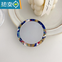 敬平ins风韩国时尚复古醋酸高颜值小镜子便携放包里圆随身化妆镜补妆 碎花蓝-6.5cm便携式用镜