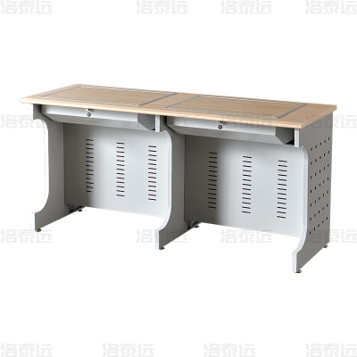 洛泰远 隐藏式翻转电脑桌培训桌教室机房多媒体学习桌办公桌B款双人位