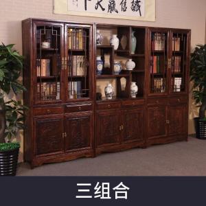 森美人仿古实木中式陈列书架书橱隔断办公室榆木书架三组合书柜古典家具