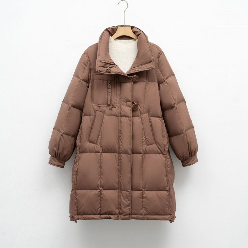 新白鸭绒纯色韩系连帽羽绒服女宽松新款冬中长款加厚外套潮