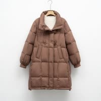 新白鸭绒纯色韩系连帽羽绒服女宽松新款冬中长款加厚外套潮